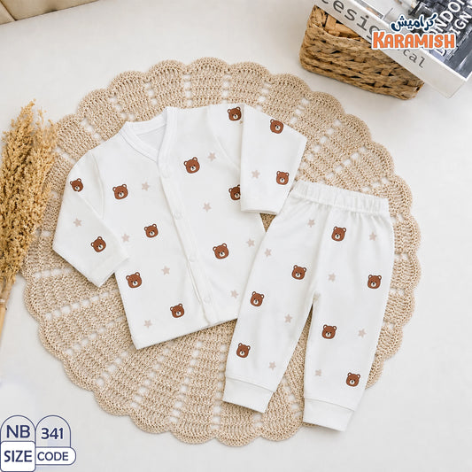 🧸طقم بيجامه كم طويل دبدوب