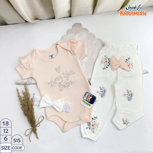 🎀طقم بيجامه نص كم 3قطع ايفين مع فيونكه