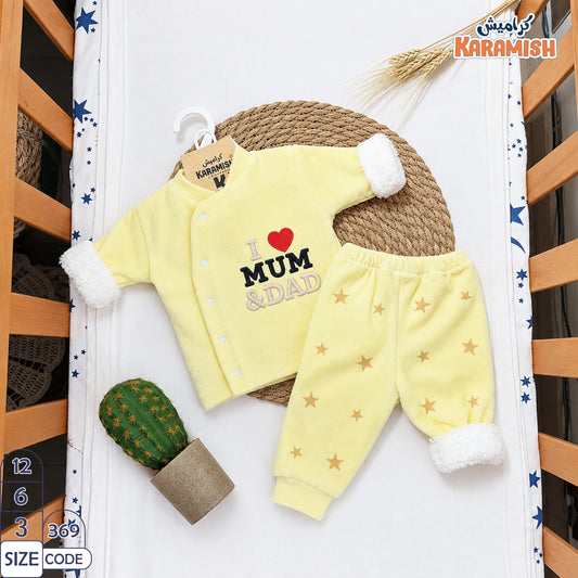 I ❤️ MUM & DAD بيجامه قطيفه مبطن فرو